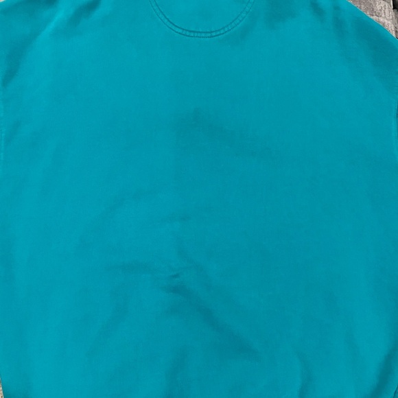 Vintage 90s Eddie Bauer Turquoise Cotton Blend Snap Button Neck Sweatshirt Large - Picture 6 of 7